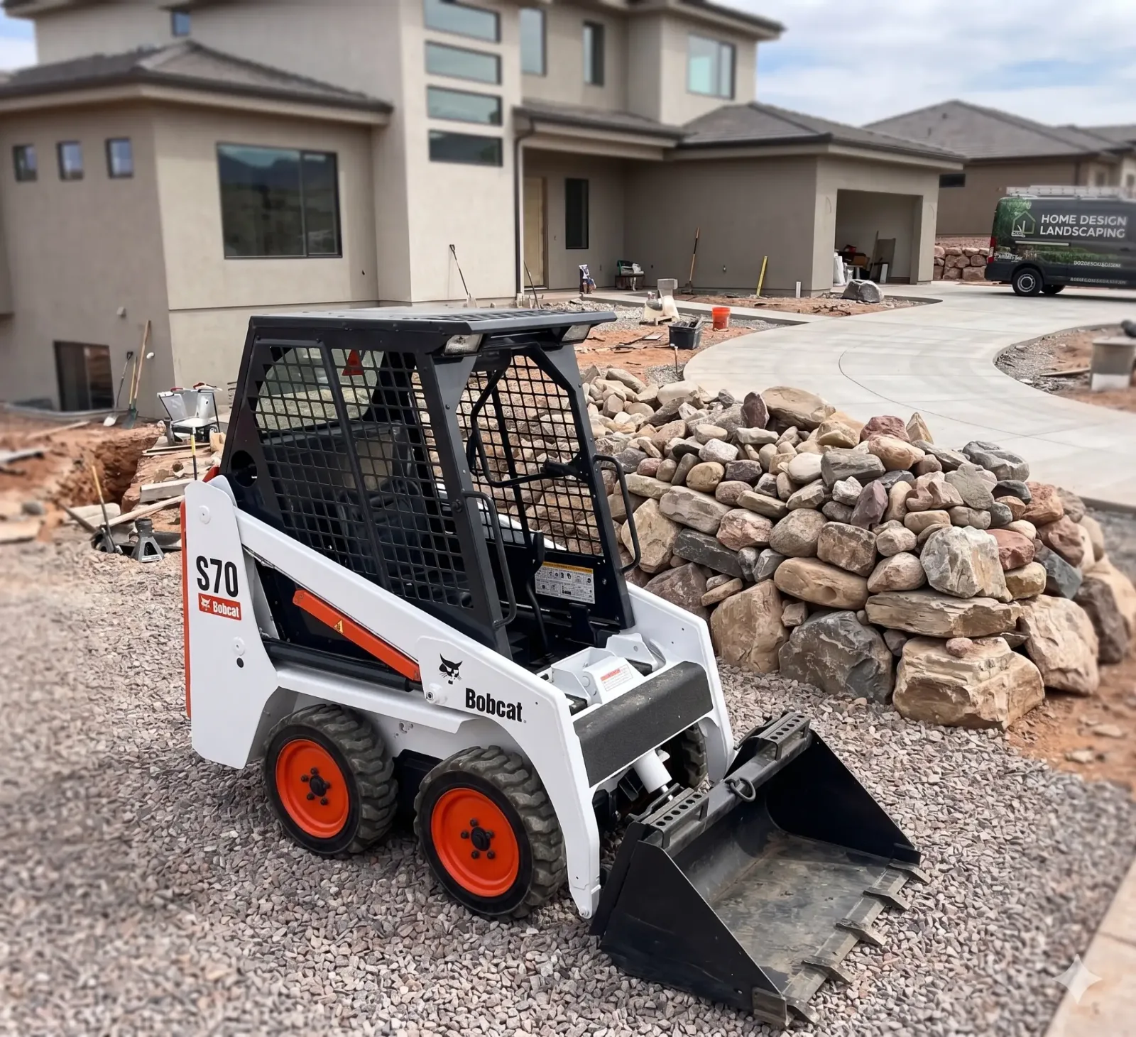Bobcat S70 compact skid steer rental from Rent A Loader Phoenix on a job site